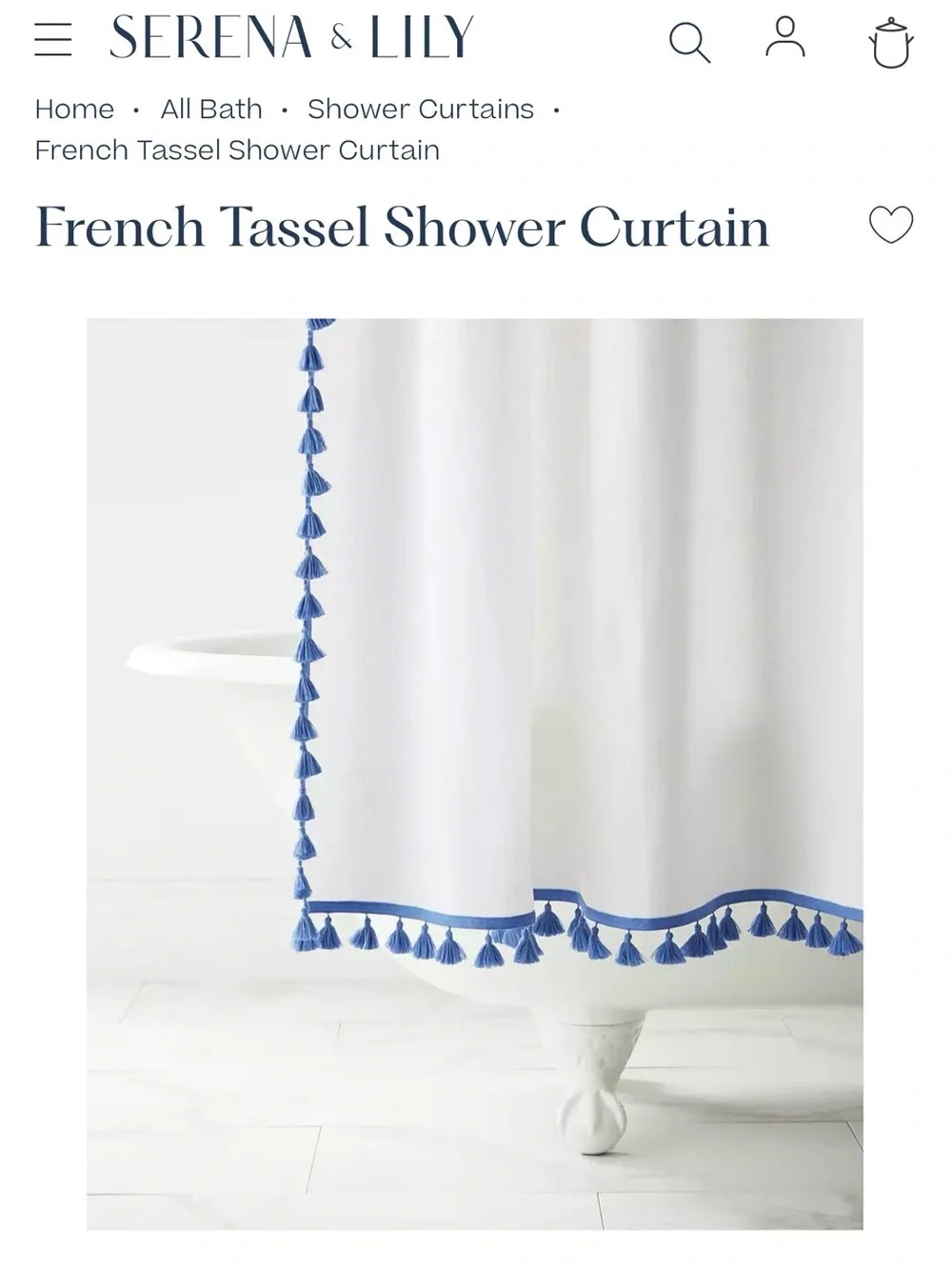 Serena & Lily Cotton Shower Curtain with French Blue Tassels